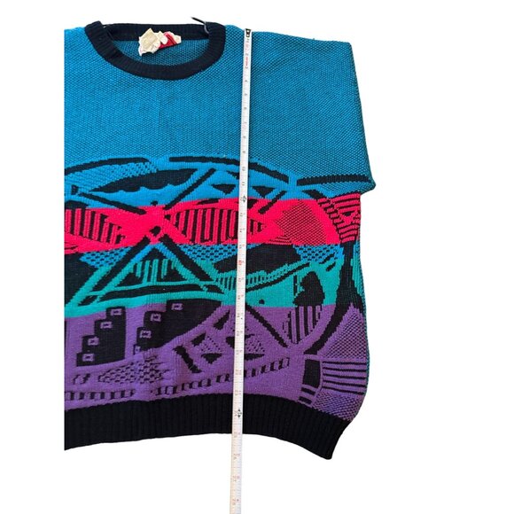 Organically‎ Grown Vtg Sweater Blue Geometric Unique Acrylic Men's Large | g2 - Picture 6 of 6